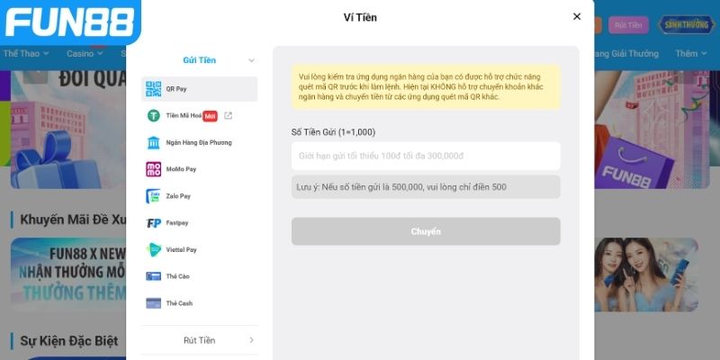 Các bước nạp tiền qua QRPay