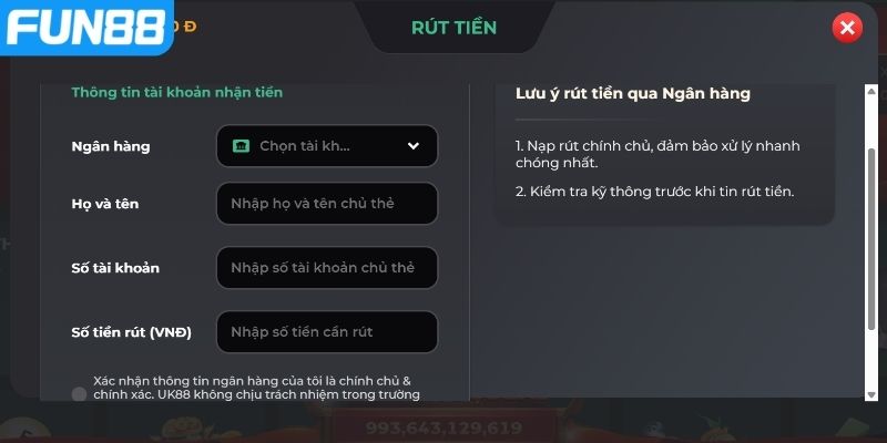 Hướng dẫn các bước rút tiền Fun88