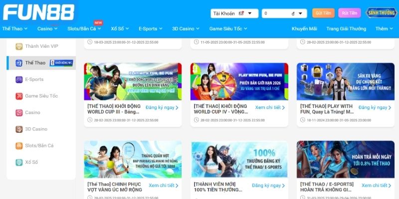 Khuyến mãi VIP Fun88 100% cho thành viên mới tại thể thao